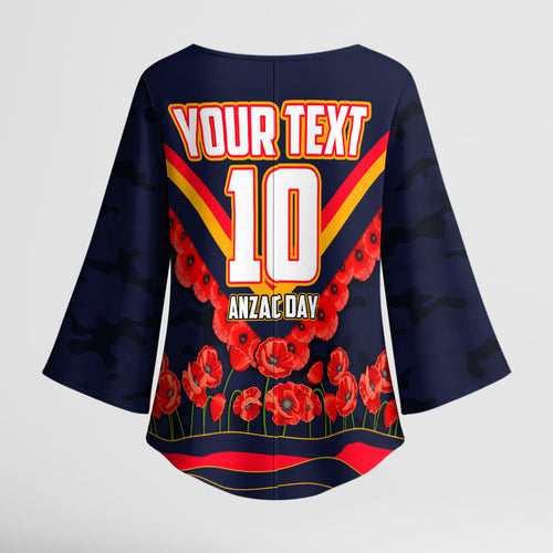 Personalised Adelaide Crows ANZAC Kimono Sleeve Blouse Military Remembrance Australian Football Mascot Camouflage