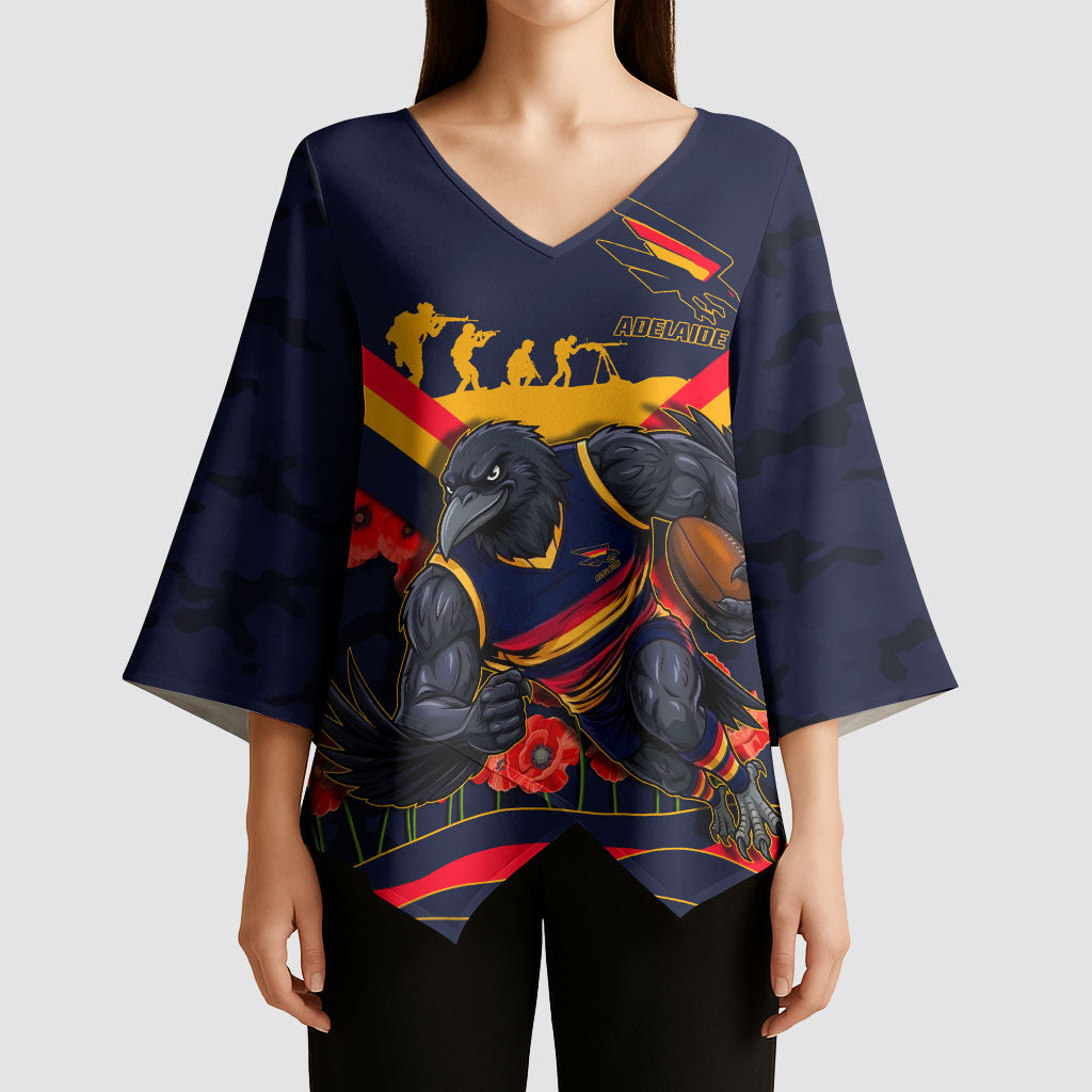 Personalised Adelaide Crows ANZAC Kimono Sleeve Blouse Military Remembrance Australian Football Mascot Camouflage