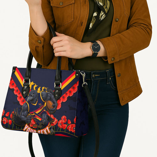 Personalised Adelaide Crows ANZAC Leather Bag Military Remembrance Australian Football Mascot Camouflage