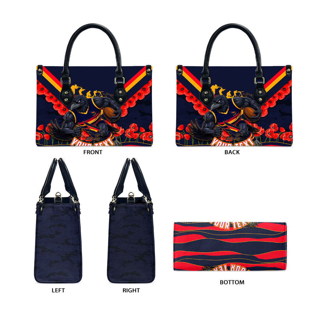 Personalised Adelaide Crows ANZAC Leather Bag Military Remembrance Australian Football Mascot Camouflage