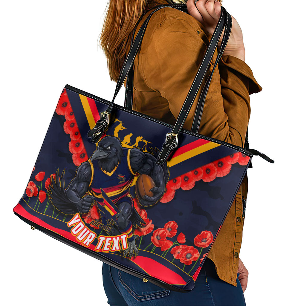 Personalised Adelaide Crows ANZAC Leather Tote Bag Military Remembrance Australian Football Mascot Camouflage