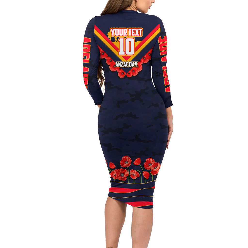 Personalised Adelaide Crows ANZAC Long Sleeve Bodycon Dress Military Remembrance Australian Football Mascot Camouflage