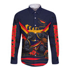 Personalised Adelaide Crows ANZAC Long Sleeve Button Shirt Military Remembrance Australian Football Mascot Camouflage