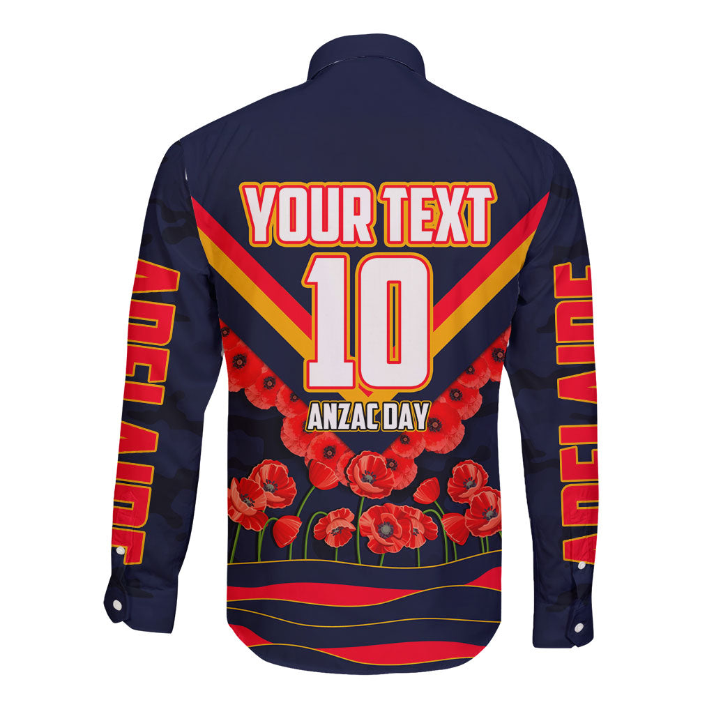 Personalised Adelaide Crows ANZAC Long Sleeve Button Shirt Military Remembrance Australian Football Mascot Camouflage