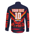Personalised Adelaide Crows ANZAC Long Sleeve Button Shirt Military Remembrance Australian Football Mascot Camouflage