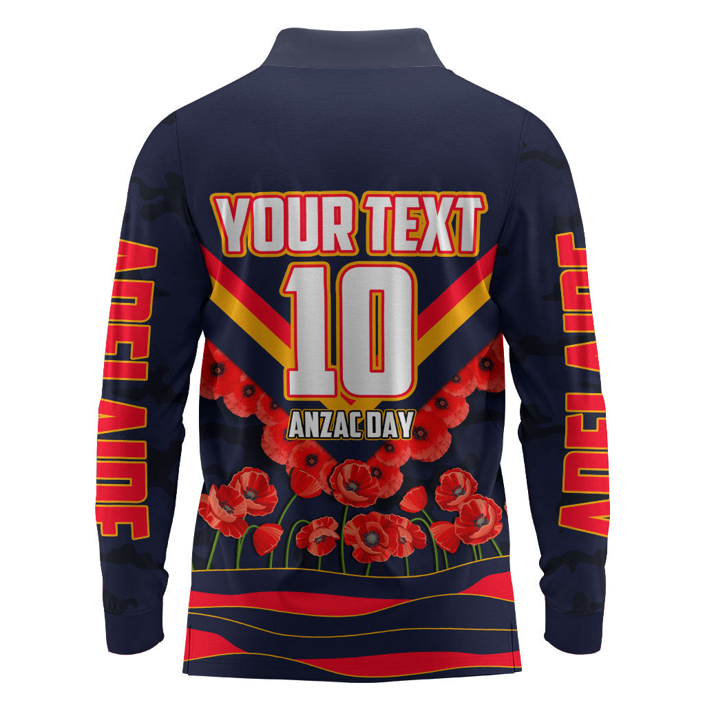 Personalised Adelaide Crows ANZAC Long Sleeve Polo Shirt Military Remembrance Australian Football Mascot Camouflage