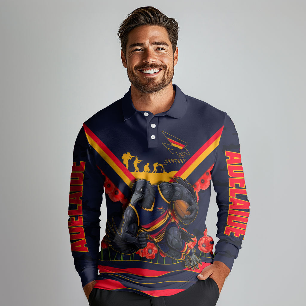 Personalised Adelaide Crows ANZAC Long Sleeve Polo Shirt Military Remembrance Australian Football Mascot Camouflage