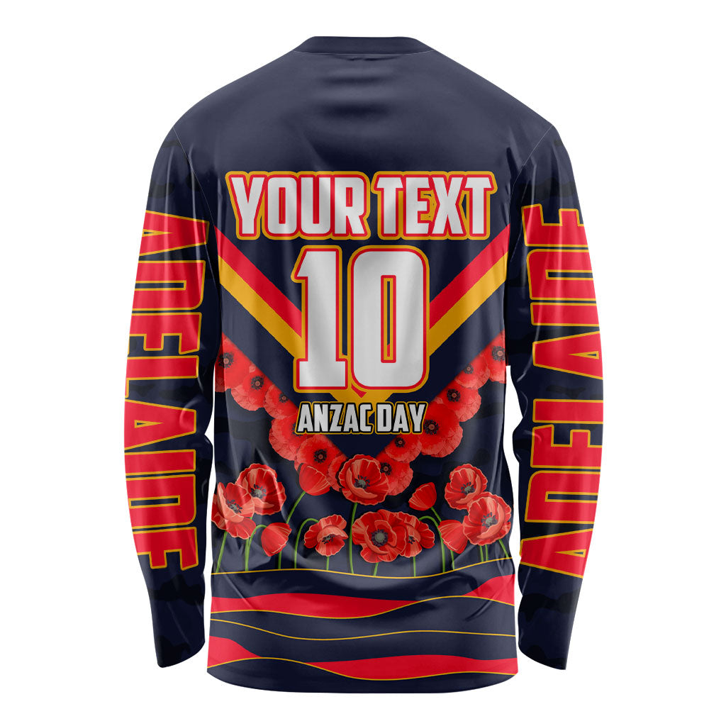 Personalised Adelaide Crows ANZAC Long Sleeve Shirt Military Remembrance Australian Football Mascot Camouflage