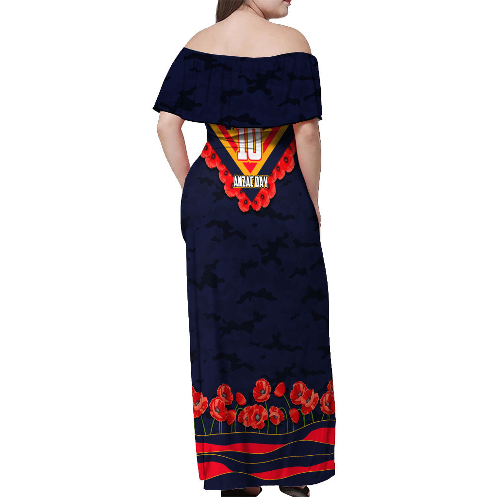 Personalised Adelaide Crows ANZAC Off Shoulder Maxi Dress Military Remembrance Australian Football Mascot Camouflage