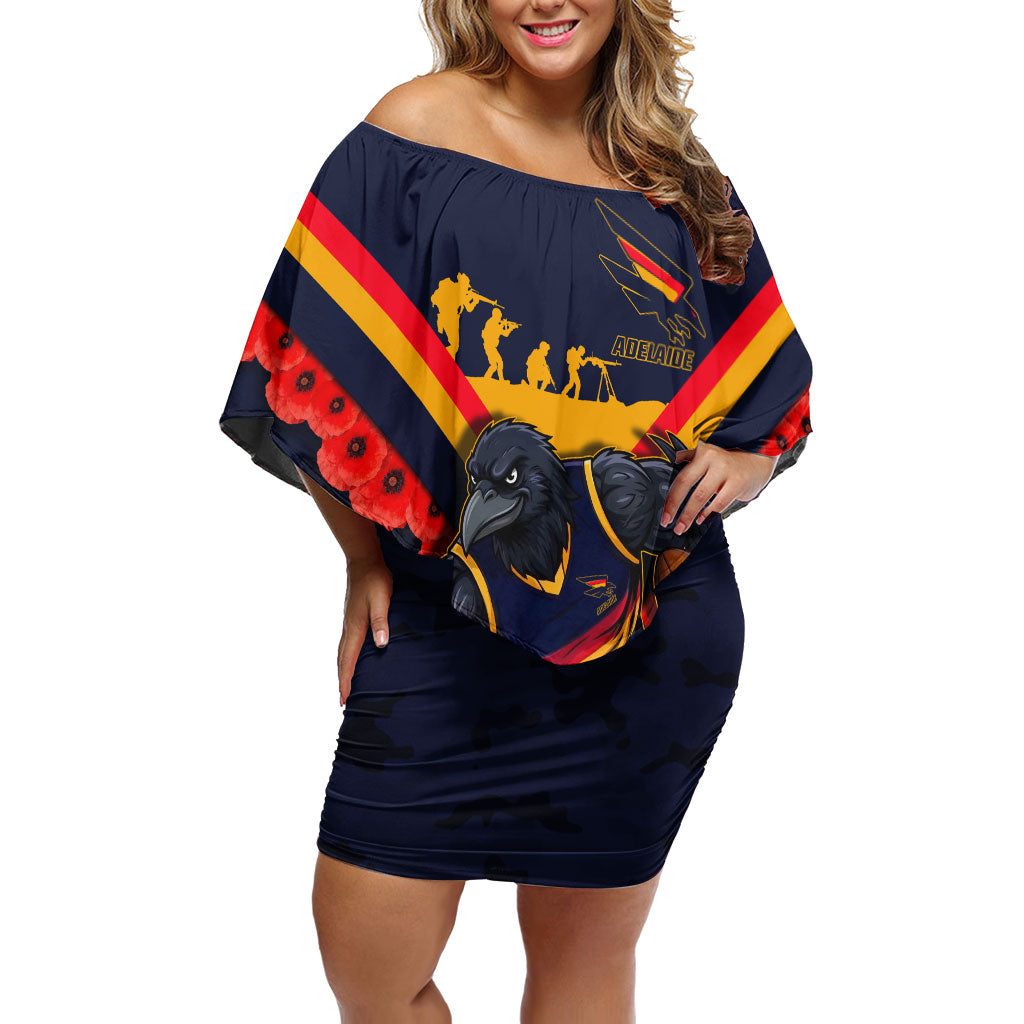 Personalised Adelaide Crows ANZAC Off Shoulder Short Dress Military Remembrance Australian Football Mascot Camouflage