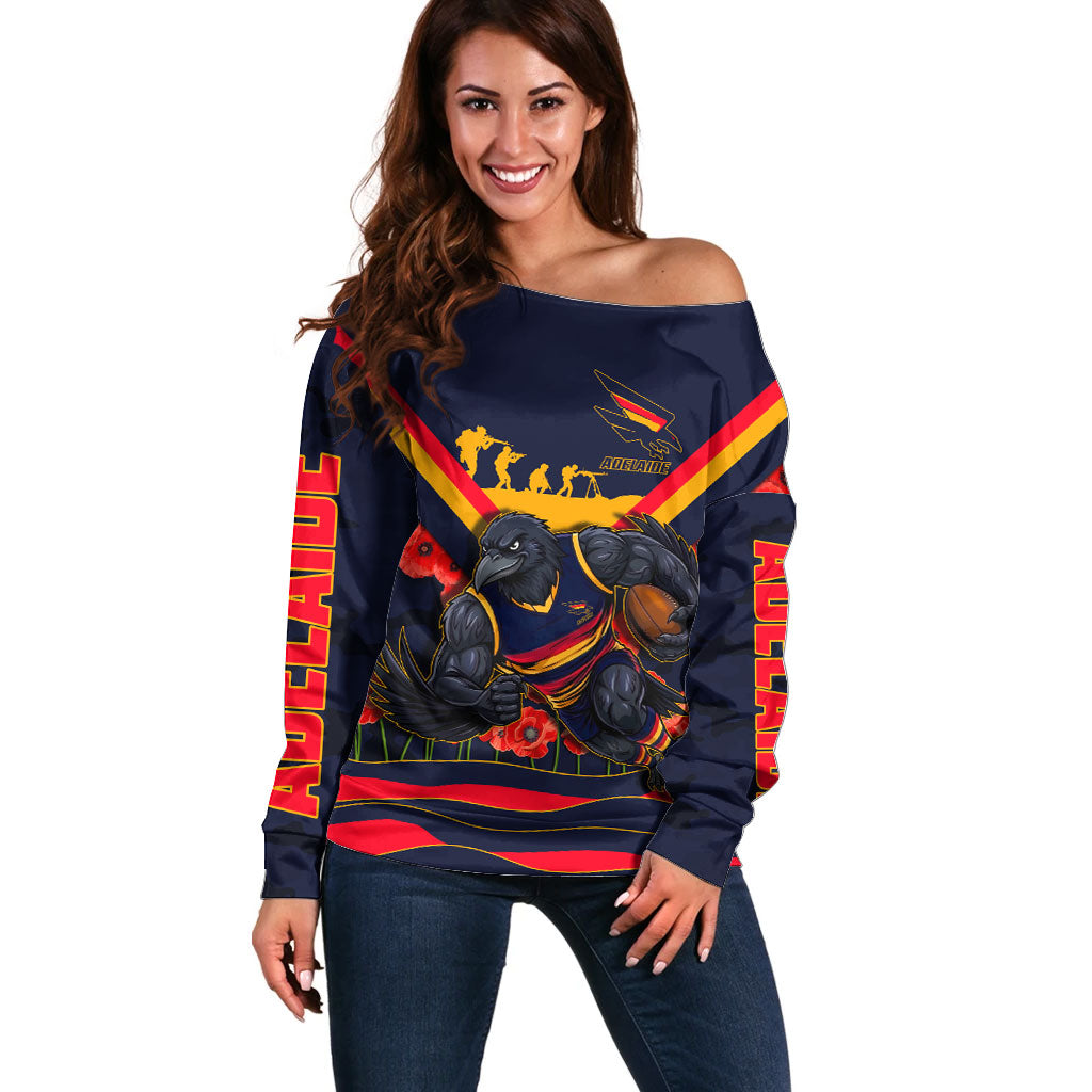 Personalised Adelaide Crows ANZAC Off Shoulder Sweater Military Remembrance Australian Football Mascot Camouflage