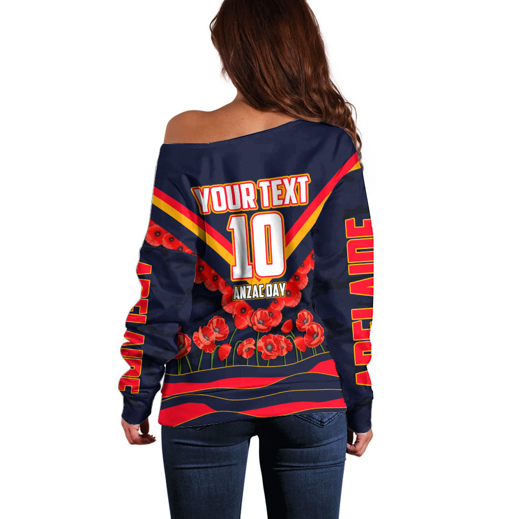 Personalised Adelaide Crows ANZAC Off Shoulder Sweater Military Remembrance Australian Football Mascot Camouflage