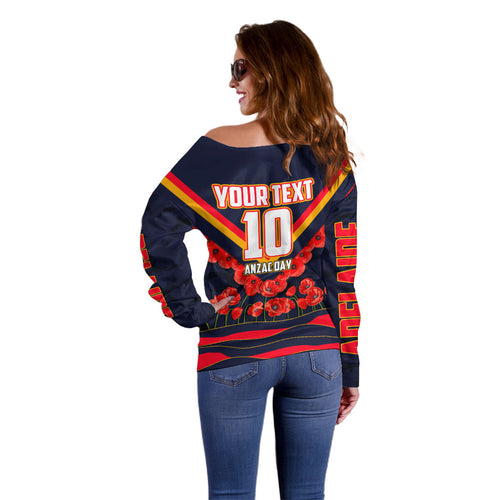 Personalised Adelaide Crows ANZAC Off Shoulder Sweater Military Remembrance Australian Football Mascot Camouflage