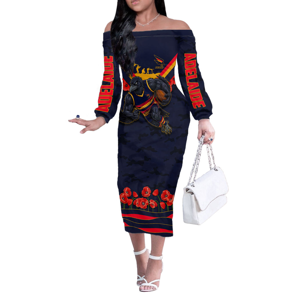 Personalised Adelaide Crows ANZAC Off The Shoulder Long Sleeve Dress Military Remembrance Australian Football Mascot Camouflage