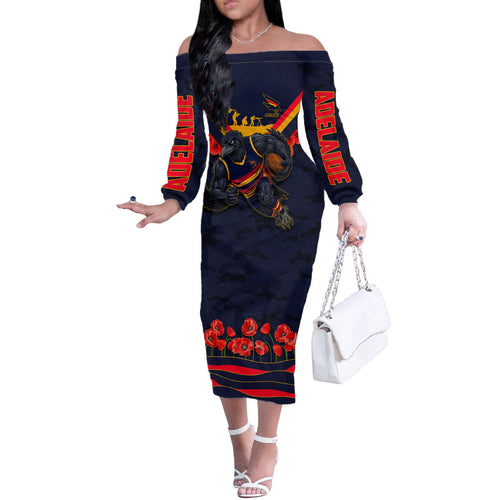 Personalised Adelaide Crows ANZAC Off The Shoulder Long Sleeve Dress Military Remembrance Australian Football Mascot Camouflage
