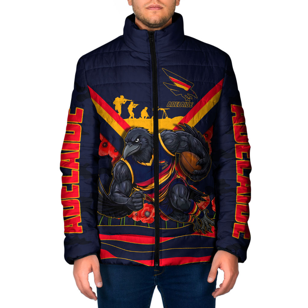 Personalised Adelaide Crows ANZAC Padded Jacket Military Remembrance Australian Football Mascot Camouflage