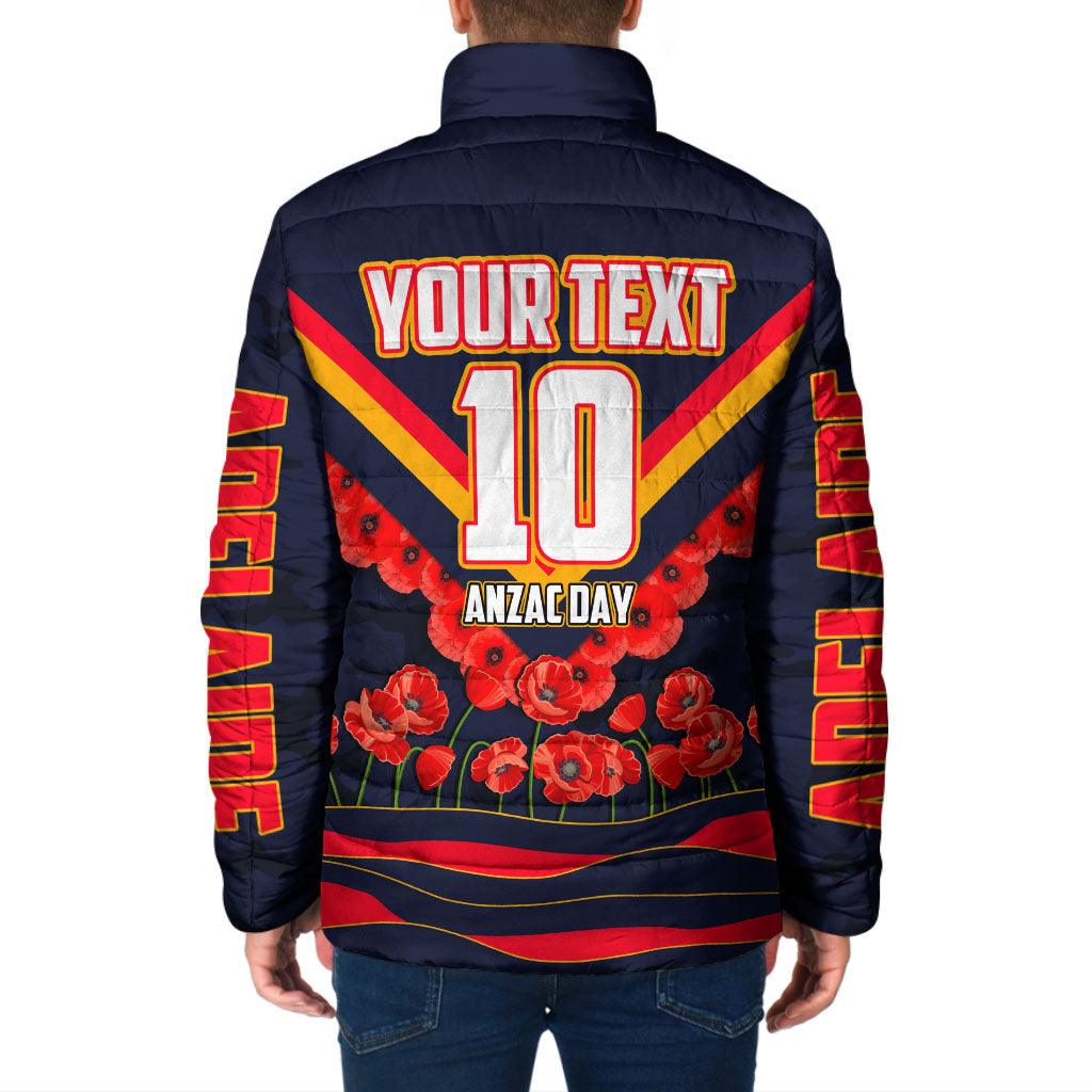 Personalised Adelaide Crows ANZAC Padded Jacket Military Remembrance Australian Football Mascot Camouflage