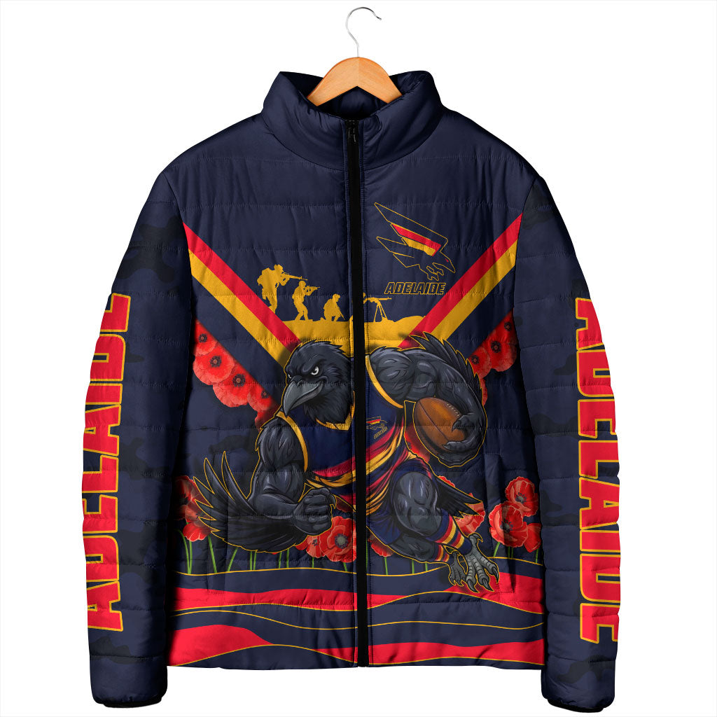 Personalised Adelaide Crows ANZAC Padded Jacket Military Remembrance Australian Football Mascot Camouflage