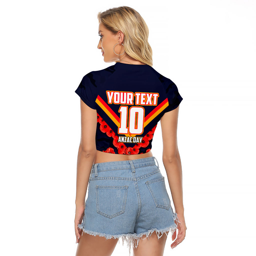 Personalised Adelaide Crows ANZAC Raglan Cropped T Shirt Military Remembrance Australian Football Mascot Camouflage