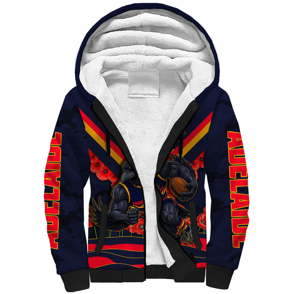 Personalised Adelaide Crows ANZAC Sherpa Hoodie Military Remembrance Australian Football Mascot Camouflage
