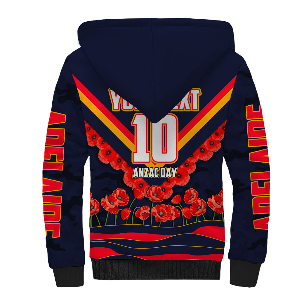 Personalised Adelaide Crows ANZAC Sherpa Hoodie Military Remembrance Australian Football Mascot Camouflage