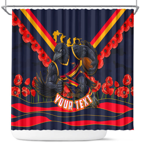 Personalised Adelaide Crows ANZAC Shower Curtain Military Remembrance Australian Football Mascot Camouflage