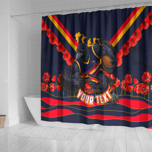 Personalised Adelaide Crows ANZAC Shower Curtain Military Remembrance Australian Football Mascot Camouflage