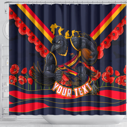 Personalised Adelaide Crows ANZAC Shower Curtain Military Remembrance Australian Football Mascot Camouflage