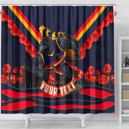 Personalised Adelaide Crows ANZAC Shower Curtain Military Remembrance Australian Football Mascot Camouflage