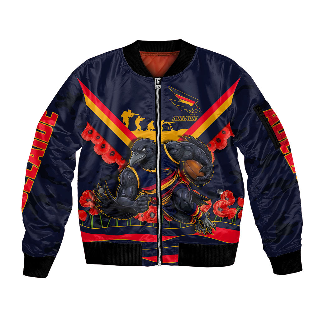 Personalised Adelaide Crows ANZAC Sleeve Zip Bomber Jacket Military Remembrance Australian Football Mascot Camouflage