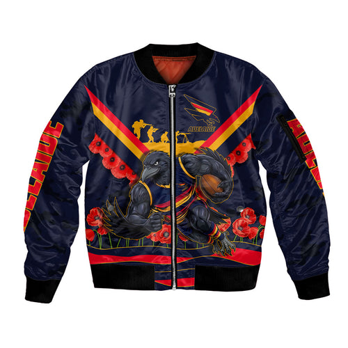 Personalised Adelaide Crows ANZAC Sleeve Zip Bomber Jacket Military Remembrance Australian Football Mascot Camouflage