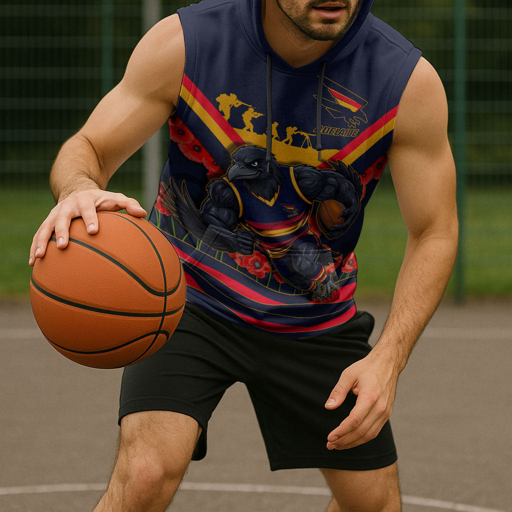 Personalised Adelaide Crows ANZAC Sleeveless Hoodie Military Remembrance Australian Football Mascot Camouflage