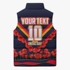 Personalised Adelaide Crows ANZAC Sleeveless Puffer Jacket Military Remembrance Australian Football Mascot Camouflage