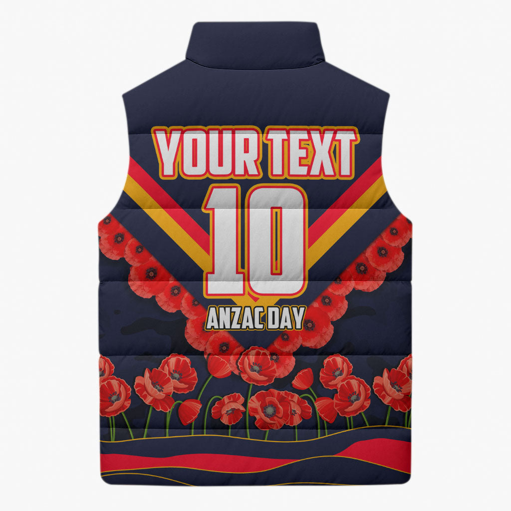 Personalised Adelaide Crows ANZAC Sleeveless Puffer Jacket Military Remembrance Australian Football Mascot Camouflage