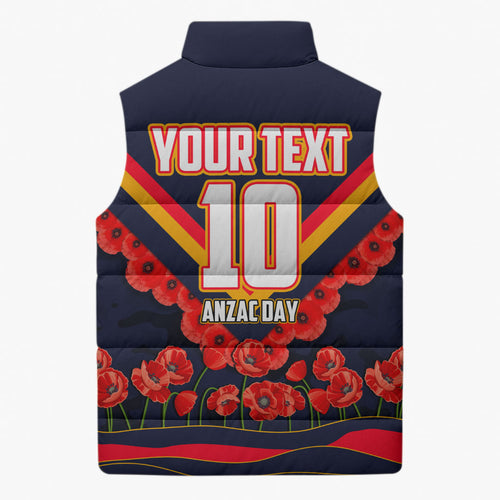 Personalised Adelaide Crows ANZAC Sleeveless Puffer Jacket Military Remembrance Australian Football Mascot Camouflage