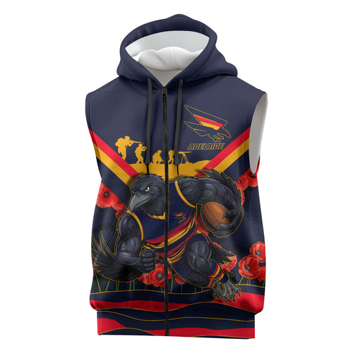 Personalised Adelaide Crows ANZAC Sleeveless Zip Hoodie Military Remembrance Australian Football Mascot Camouflage