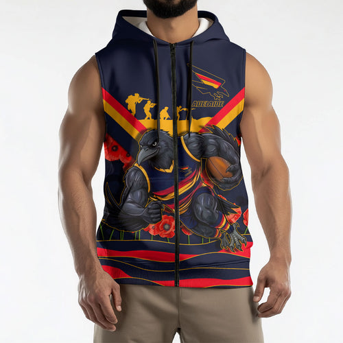 Personalised Adelaide Crows ANZAC Sleeveless Zip Hoodie Military Remembrance Australian Football Mascot Camouflage