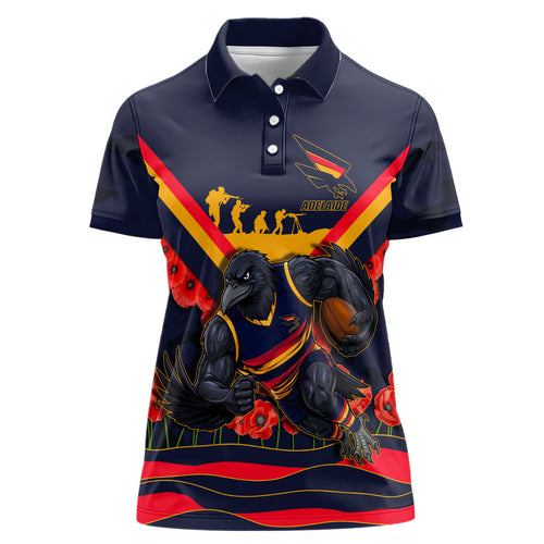 Personalised Adelaide Crows ANZAC Women Polo Shirt Military Remembrance Australian Football Mascot Camouflage