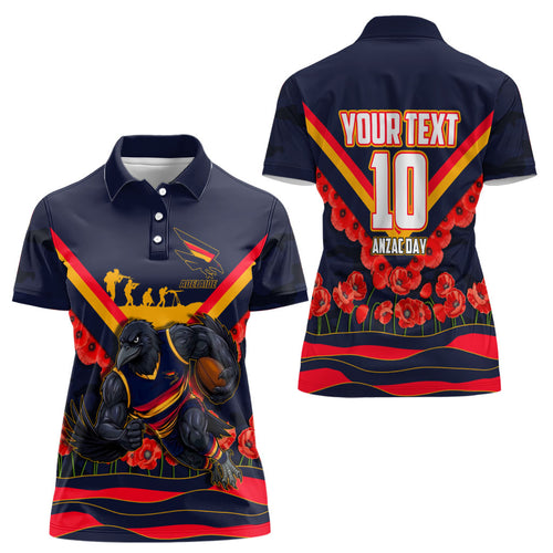 Personalised Adelaide Crows ANZAC Women Polo Shirt Military Remembrance Australian Football Mascot Camouflage