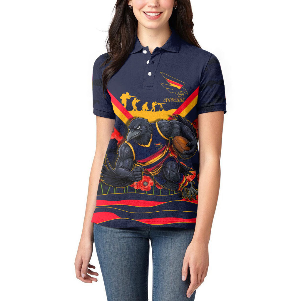 Personalised Adelaide Crows ANZAC Women Polo Shirt Military Remembrance Australian Football Mascot Camouflage