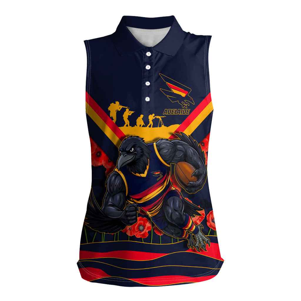 Personalised Adelaide Crows ANZAC Women Sleeveless Polo Shirt Military Remembrance Australian Football Mascot Camouflage