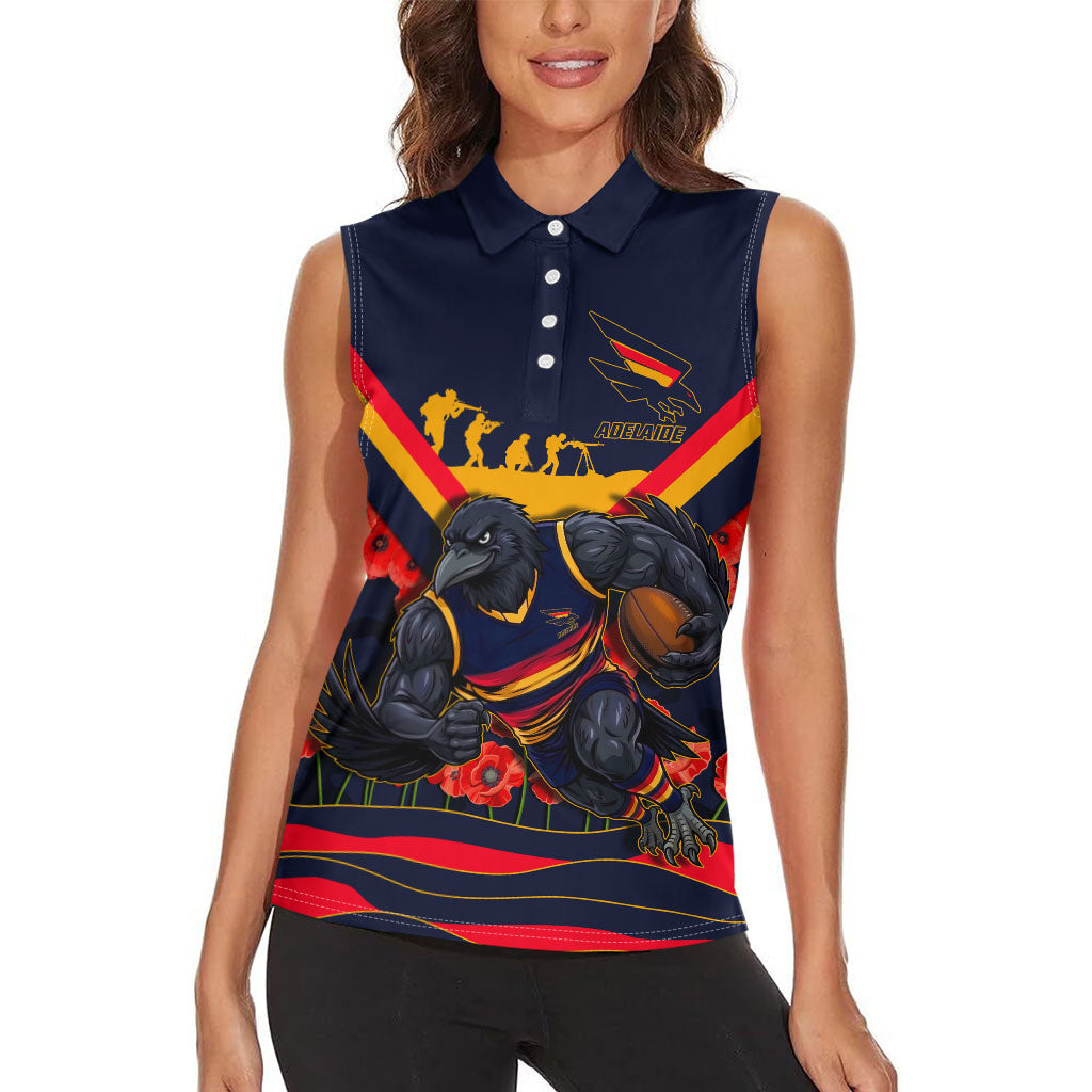Personalised Adelaide Crows ANZAC Women Sleeveless Polo Shirt Military Remembrance Australian Football Mascot Camouflage
