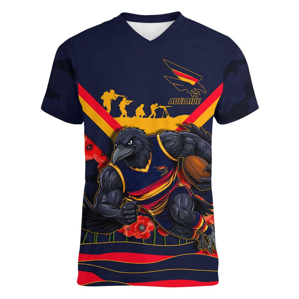 Personalised Adelaide Crows ANZAC Women V-Neck T-Shirt Military Remembrance Australian Football Mascot Camouflage