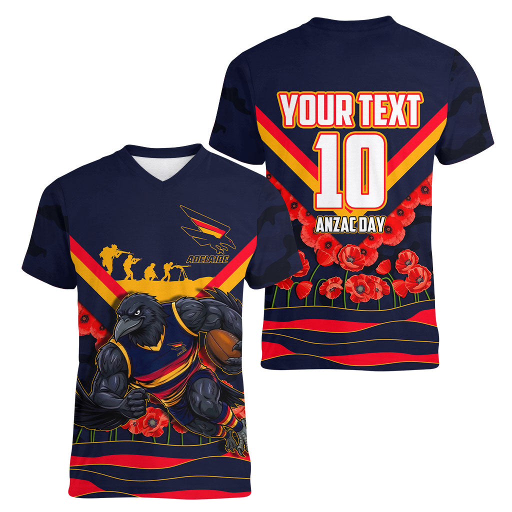 Personalised Adelaide Crows ANZAC Women V-Neck T-Shirt Military Remembrance Australian Football Mascot Camouflage