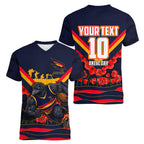 Personalised Adelaide Crows ANZAC Women V-Neck T-Shirt Military Remembrance Australian Football Mascot Camouflage