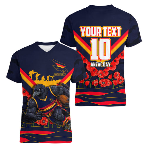Personalised Adelaide Crows ANZAC Women V-Neck T-Shirt Military Remembrance Australian Football Mascot Camouflage