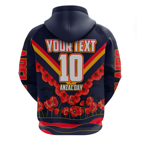 Personalised Adelaide Crows ANZAC Zip Hoodie Military Remembrance Australian Football Mascot Camouflage