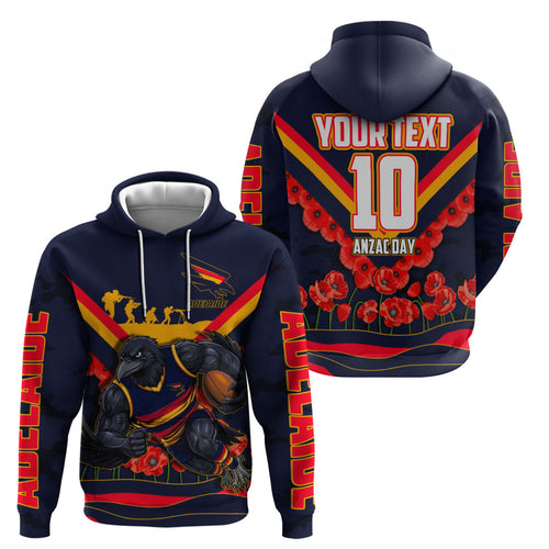 Personalised Adelaide Crows ANZAC Zip Hoodie Military Remembrance Australian Football Mascot Camouflage