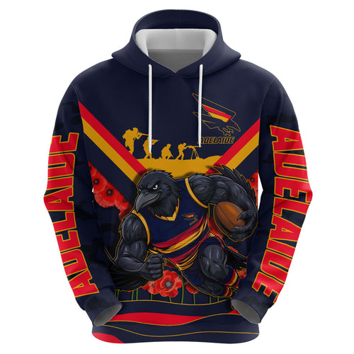 Personalised Adelaide Crows ANZAC Zip Hoodie Military Remembrance Australian Football Mascot Camouflage