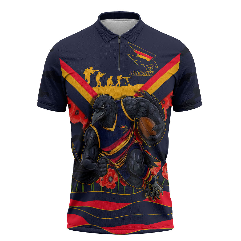 Personalised Adelaide Crows ANZAC Zipper Polo Shirt Military Remembrance Australian Football Mascot Camouflage